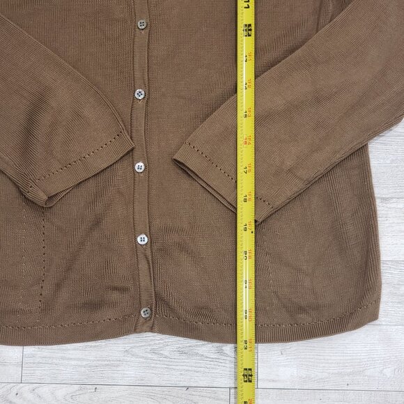 VTG Banana Republic Silk Ribbed Cardigan Pointelle Detail Taupe Preppy Womens M - Picture 9 of 12